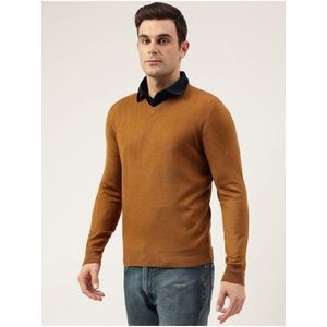 Hnědý pánský basic svetr s véčkovým výstřihem Marks & Spencer Cashmilon™ obraz