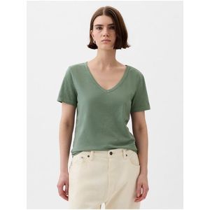 Tmavě zelené dámské basic tričko GAP obraz