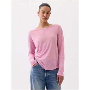 Růžové dámské basic tričko s příměsí lnu GAP obraz