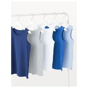 Sada pěti klučičích tílek z čisté bavlny v modré barvě Marks & Spencer obraz