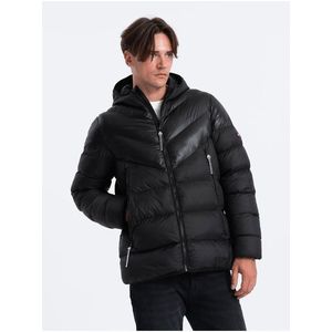 Černá pánská prošívaná zimní bunda Ombre Clothing obraz