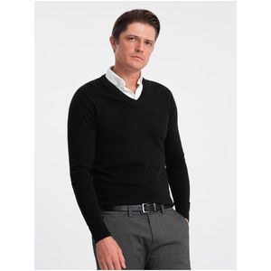 Černý pánský svetr s košilovým límcem Ombre Clothing obraz