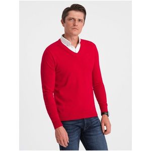 Červený pánský svetr s košilovým límcem Ombre Clothing obraz