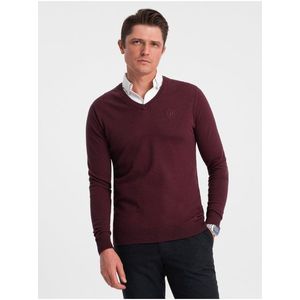 Vínový pánský svetr s košilovým límcem Ombre Clothing obraz