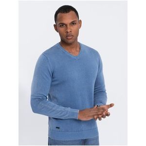 Modrý pánský basic svetr s véčkovým výstřihem Ombre Clothing obraz