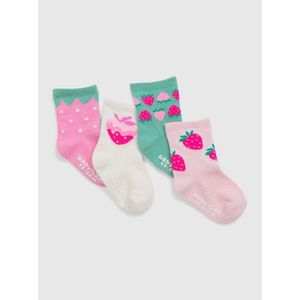 Sada čtyř párů holčičích vzorovaných ponožek v růžové, krémové a zelené barvě GAP obraz