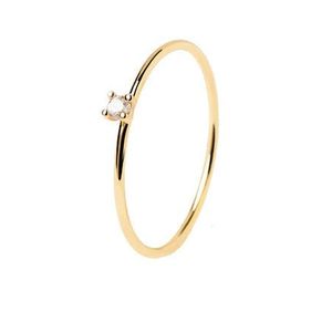 PDPAOLA Minimalistický pozlacený prsten se zirkonem White Solitary Essentials AN01-156 50 mm obraz
