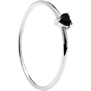 PDPAOLA Minimalistický stříbrný prsten se srdíčkem Black Heart Silver AN02-224 50 mm obraz