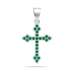 Brilio Silver Stříbrný přívěsek se zelenými zirkony Křížek PT84WG obraz