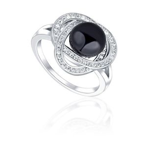 JwL Luxury Pearls Okouzlující prsten s černou perlou a zirkony JL0760 52 mm obraz