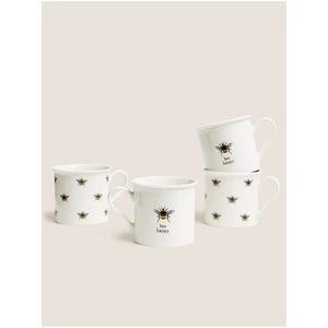 Sada čtyř hrnků s motivem včel v bílé barvě Marks & Spencer obraz