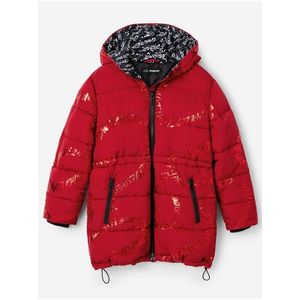 Červený holčičí zimní prošívaný kabát Desigual Letters obraz