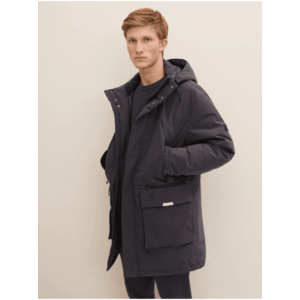 Šedý zimní kabát s kapucí obraz