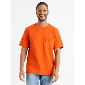 Oranžové pánské basic tričko s kapsičkou Celio Degauffre obraz