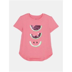 Růžové holčičí tričko s flitry GAP obraz
