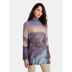 Modrý dámský vzorovaný svetr s příměsí vlny Desigual Mountain obraz