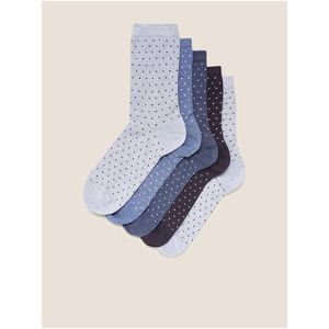 Sada pěti párů dámských puntíkovaných ponožek v modré barvě Marks & Spencer obraz