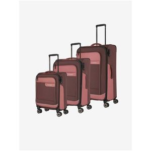 Sada tří cestovních kufrů a cestovní tašky v růžovo-hnědé barvě Travelite Viia 4w S, M, L + Duffle obraz