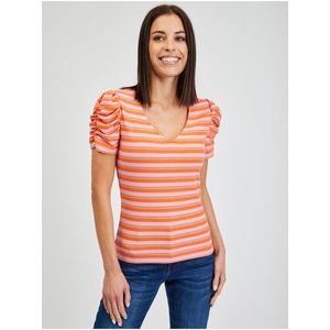Růžovo-oranžové dámské pruhované tričko ORSAY obraz