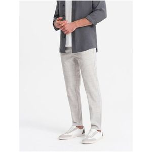 Světle šedé pánské kostkované kalhoty Ombre Clothing obraz