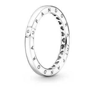 Pandora Něžný stříbrný prsten Logo a srdíčka 199482C01 50 mm obraz