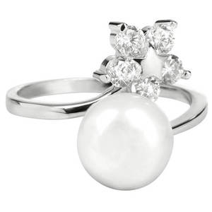 JwL Luxury Pearls Stříbrný prsten s pravou perlou a čirými krystaly JL0322 obraz