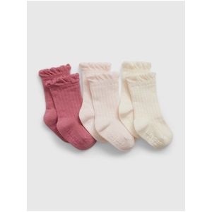 Sada tří párů holčičích ponožek v krémové a růžové barvě Gap obraz