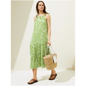 Světle zelené dámské vzorované nabírané šaty Marks & Spencer obraz