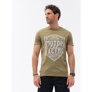 Originální olivové tričko s auto-moto motivem V2-S1735 obraz