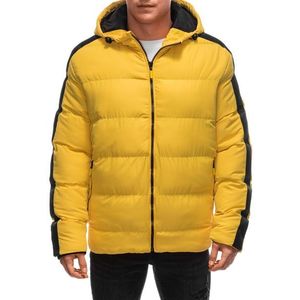 Zimní prošívaná bunda s kapucí žlutá obraz