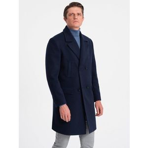 Zateplený tmavě modrý dvojřadý pánský kabát V3 OM-COWC-0107 obraz