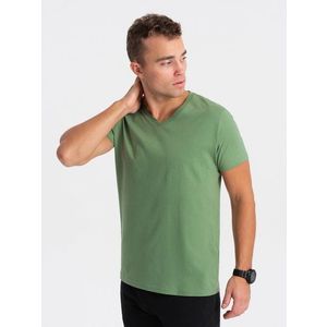 Bavlněné pánské zelené tričko s výstřihem do V V10-TSBS-0145 obraz