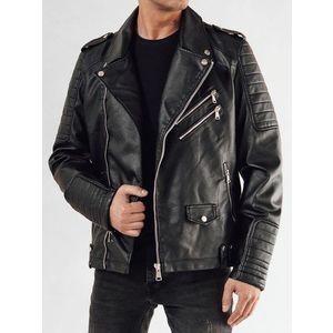 Černá motorkářská kožená bunda obraz