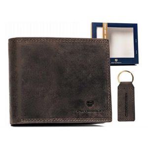 Kožený hnědý set - peněženka a klíčenka obraz