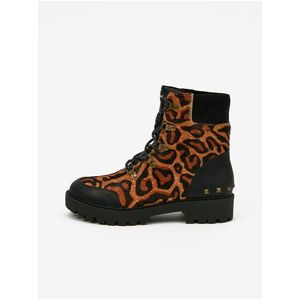Hnědé dámské kožené kotníkové boty s leopardím vzorem Desigual Biker Leopard obraz