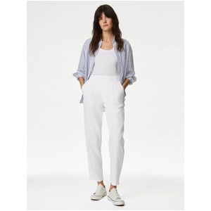 Bílé dámské kalhoty s příměsí lnu Marks & Spencer obraz