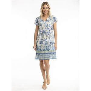 Béžovo-modré dámské květované šaty Orientique Rhodes obraz