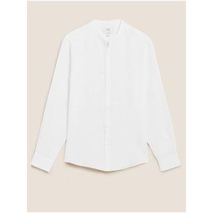 Košile bez límečku z čistého lnu Marks & Spencer bílá obraz