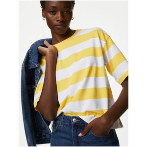 Proužkované tričko z čisté bavlny Marks & Spencer žlutá obraz