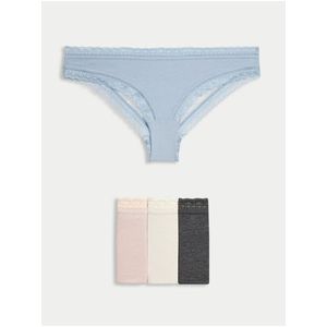 Sada čtyř dámských brazilských kalhotek s krajkou ve světle modré, růžové, bílé a tmavě šedé barvě Marks & Spencer obraz