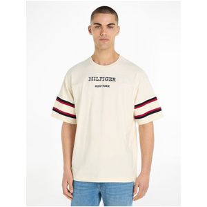 Béžové pánské tričko Tommy Hilfiger Monotype Sleeve Colourblock obraz