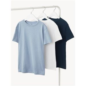 Sada tří klučičích basic triček ve světle modré, bílé a tmavě modré barvě Marks & Spencer obraz