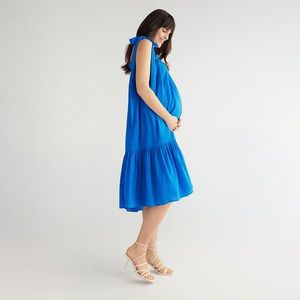 Reserved - Bavlněné šaty s volánovým lemem - Modrá obraz