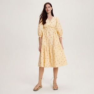 Reserved - Midi šaty s ozdobnou květinovou výšivkou - Žlutá obraz