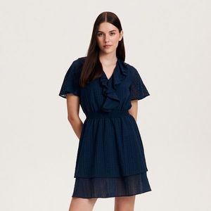 Reserved - Bavlněné šaty s volánovým lemem - Tmavomodrá obraz