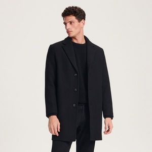 Reserved - Jednořadý kabát s vlnou - Černý obraz
