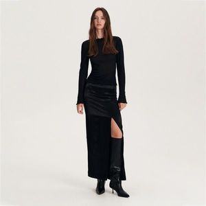Reserved - Saténová sukně z viskózy - Černý obraz