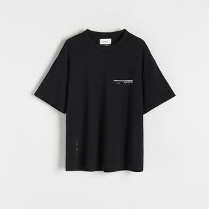Reserved - Oversized tričko s plastickým potiskem - Černý obraz