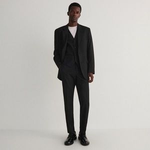 Reserved - Žebrované oblekové kalhoty - Černý obraz