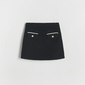 Reserved - Tvídová sukně s ozdobou - Černý obraz